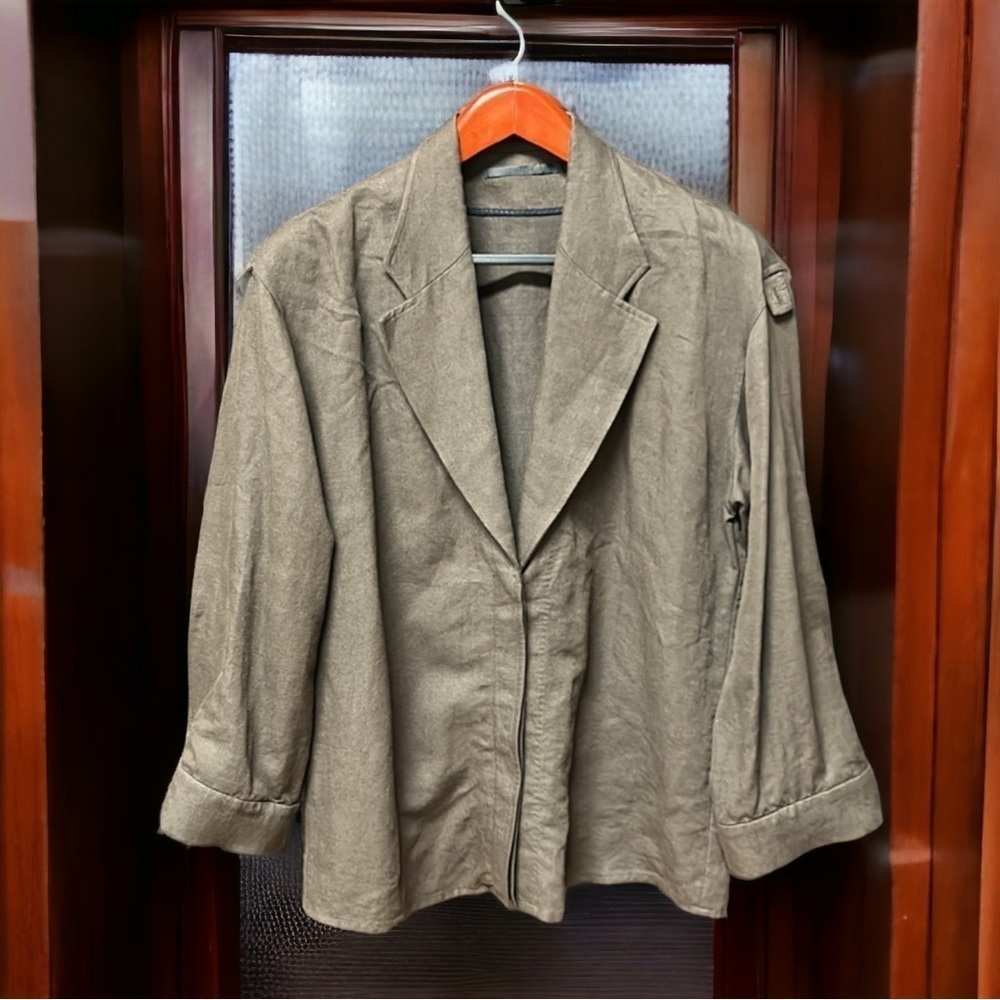 Haider Ackermann Linen & Wool Brown Jacket covered buttons sz 40 fits XL 1X 2X